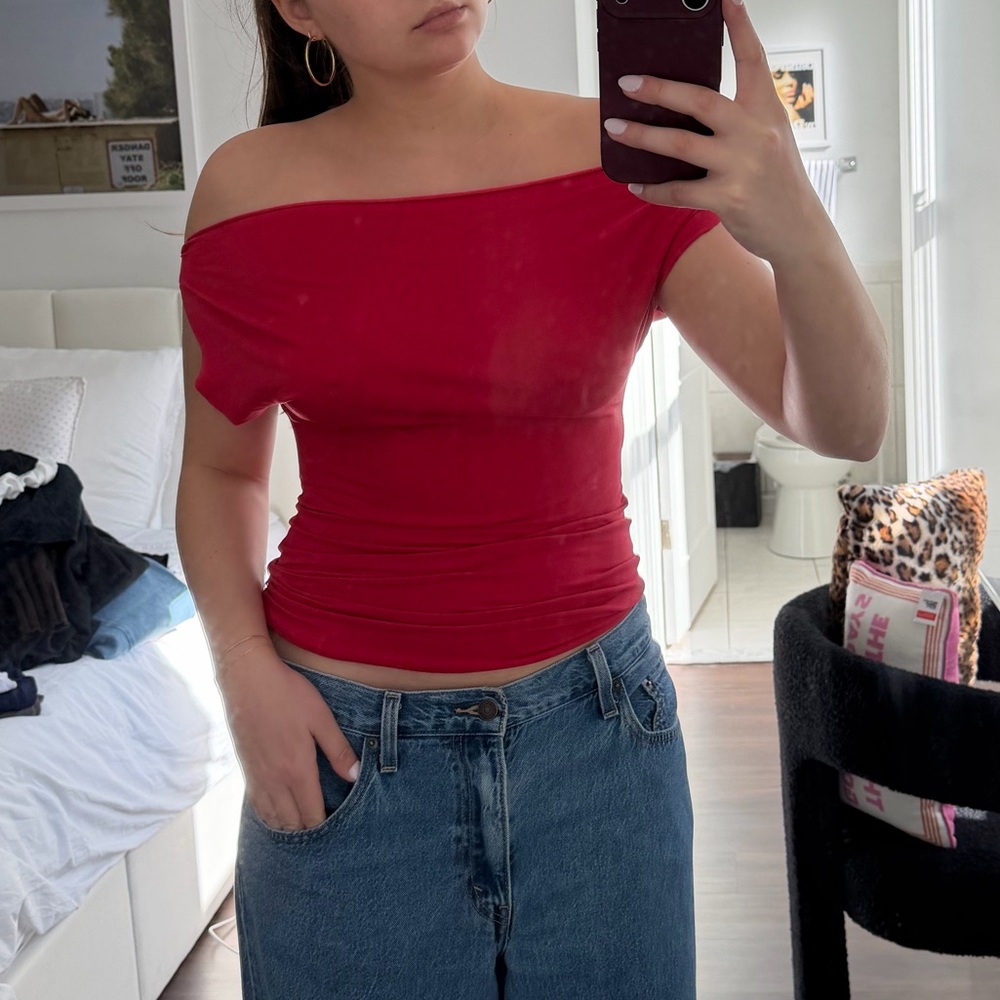 That’s All Vintage Handmade Red Off The Shoulder Top